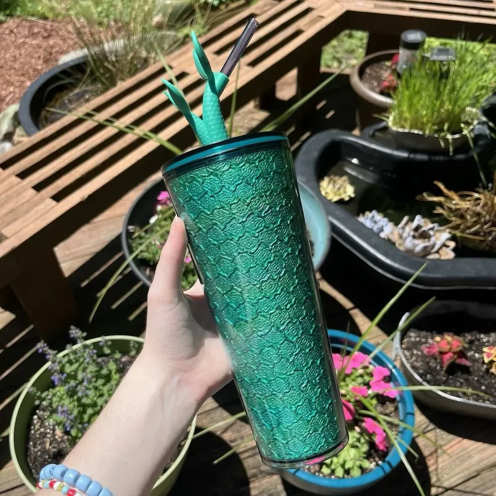 Starbucks 2025 Holographic Aqua Twin Mermaid Tail Straw Topper Tumbler NWT
